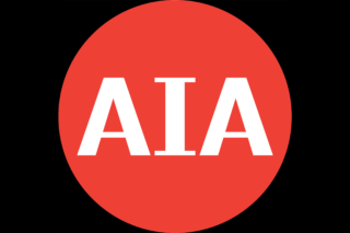 AIA logo, red and white on black background