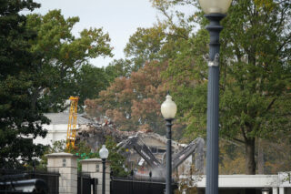 Demolition of East Wing of White House as seen from the street