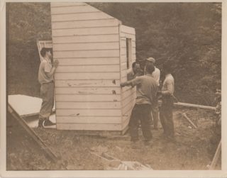Kaneji Domoto at Usonia Construction Site, circa. 1949, gelatin print, author unknown.