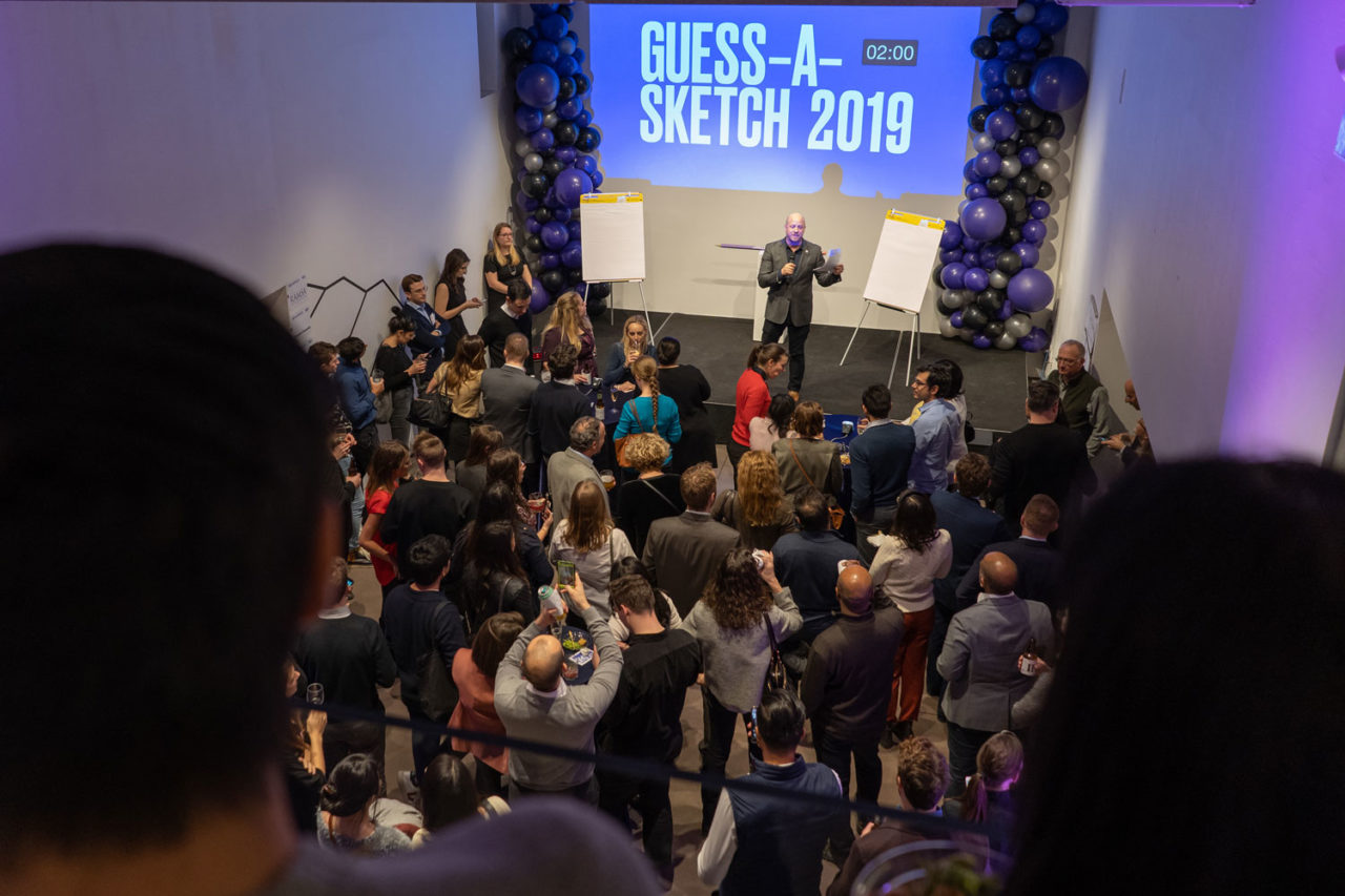 Ben Prosky, Assoc. AIA, Executive Director, AIA New York | Center for Architecture, kicks off the game. Photo: Sam Lahoz.