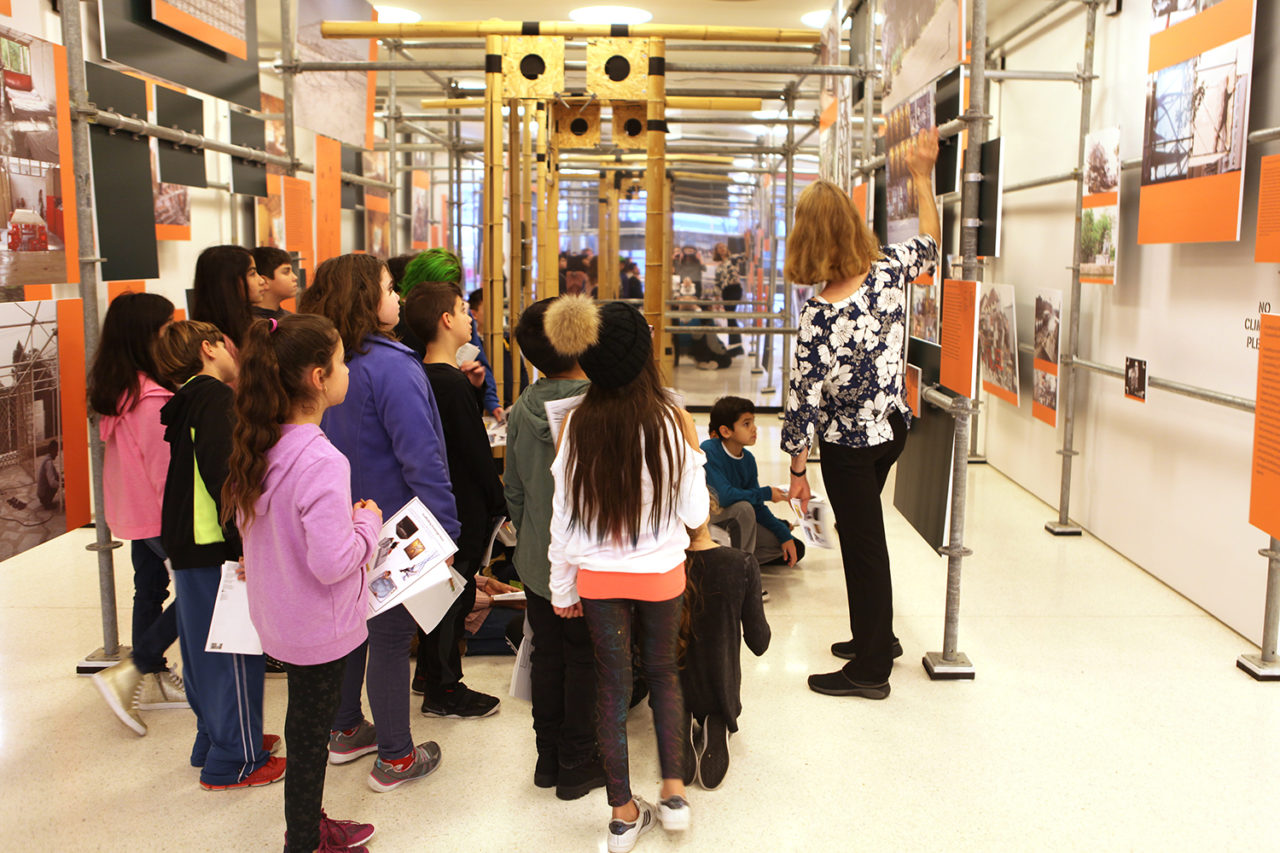 Catherine Teegarden, Director of Education, facilitates a conversation about a scaffolding housing project in France. Credit: Center for Architecture.
