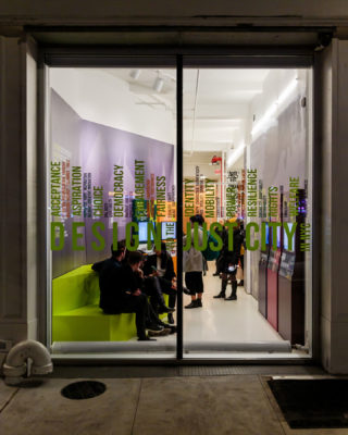 "Design and the Just City in NYC," installation view, 2019. Photo: Erik Bardin.