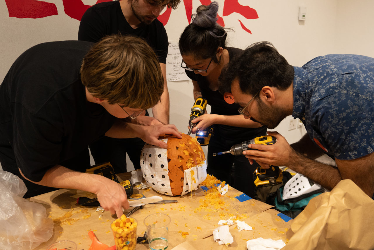 Teams carve at Pumpkitecture 2019. Image credit: Sam Lahoz.