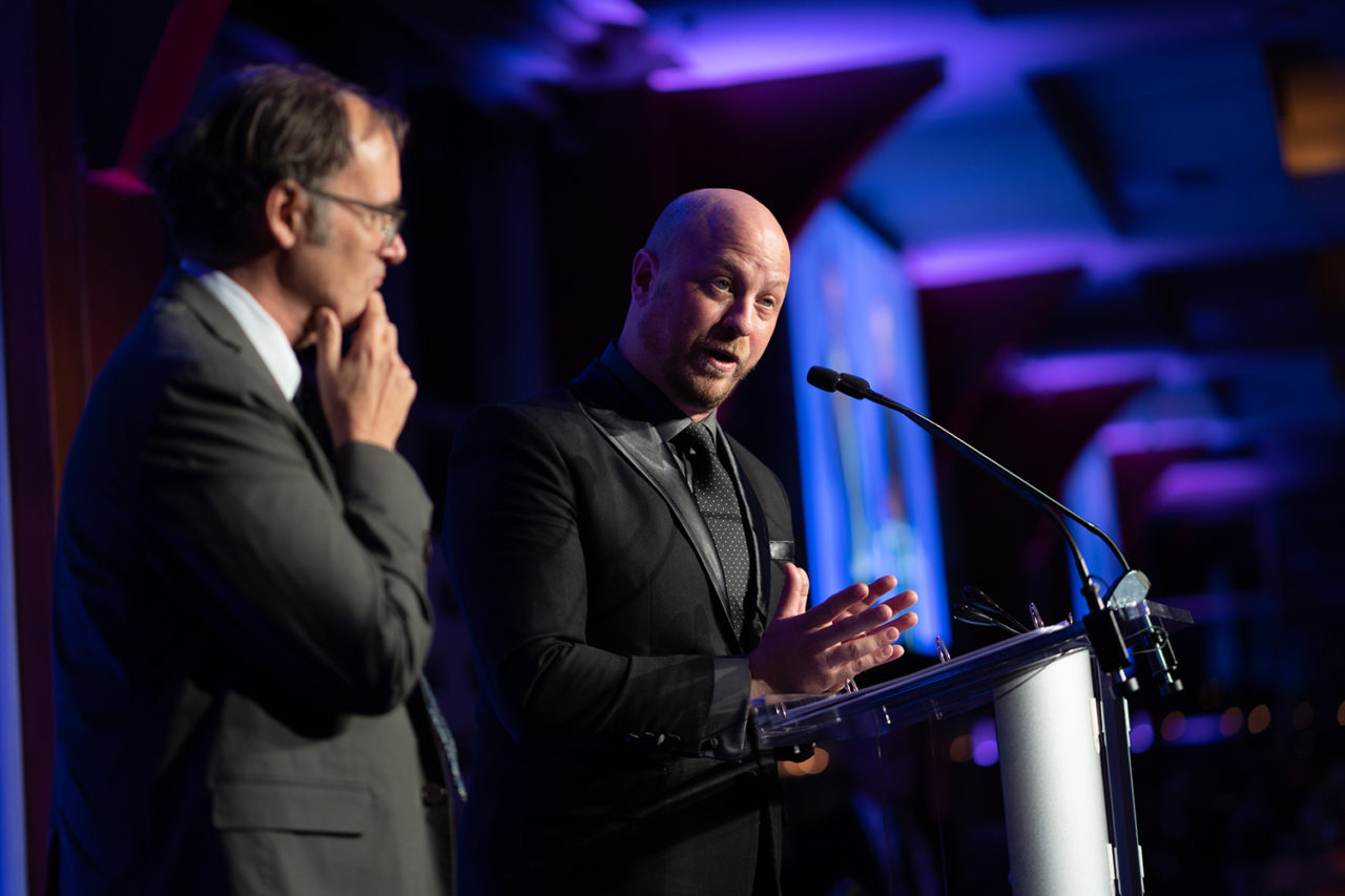 Center for Architecture President Barry Bergdoll, Hon. AIANY, with Benjamin Prosky, Assoc. AIA, Executive Director, AIANY | Center for Architecture, on stage at Heritage Ball 2019. Image credit: Sam Lahoz.