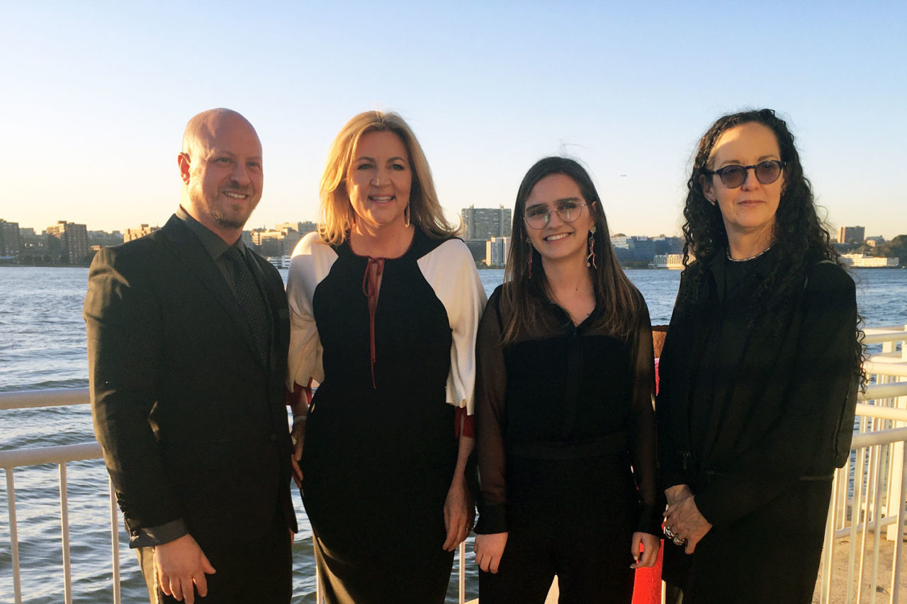 Benjamin Prosky, Assoc. AIA, Executive Directory, AIA New York and Center for Architecture; NYC Visionary Award recipient Sharon Prince of Grace Farms; scholarship recipient Isabella Campilla Valencia, Pratt Institute; Erika Hinrichs, Chair of Undergraduate Architecture, Pratt Institute. Photo: Center for Architecture.