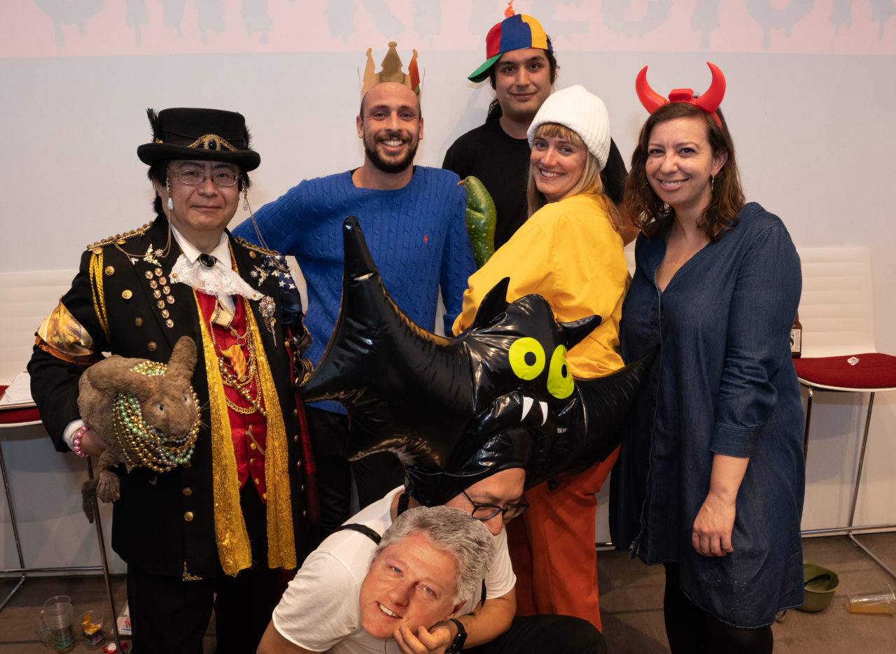 2019 Pumpkitecture jury members (l-r) Dr. Takeshi Yamada & Seara, Mark Zlotsky, Chen Chen, Kai Williams, Ellen Van Dusen, and Ashley Mendelsohn. Image credit: Sam Lahoz.