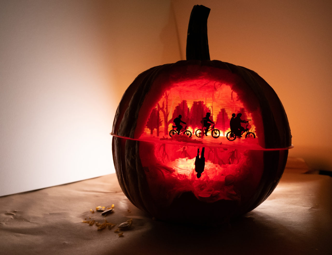 Weiss/Manfredi's Stranger Things pumpkin. Teams carve at Pumpkitecture 2019. Image credit: Sam Lahoz.