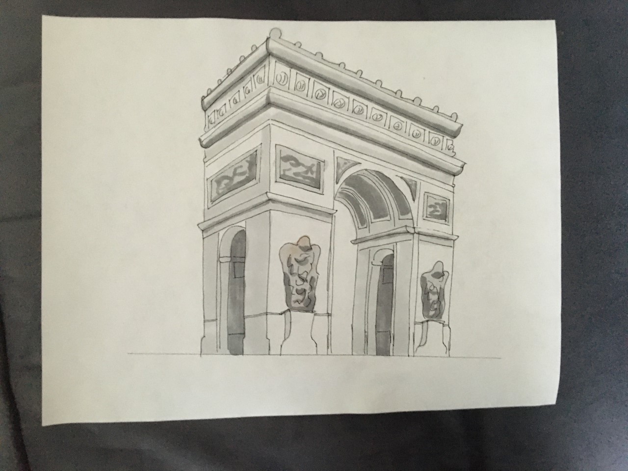 High school students learned freehand drawing techniques as they sketched sites around the world, such as the Arc de Triomphe in Paris, using Google maps. Image: Center for Architecture.