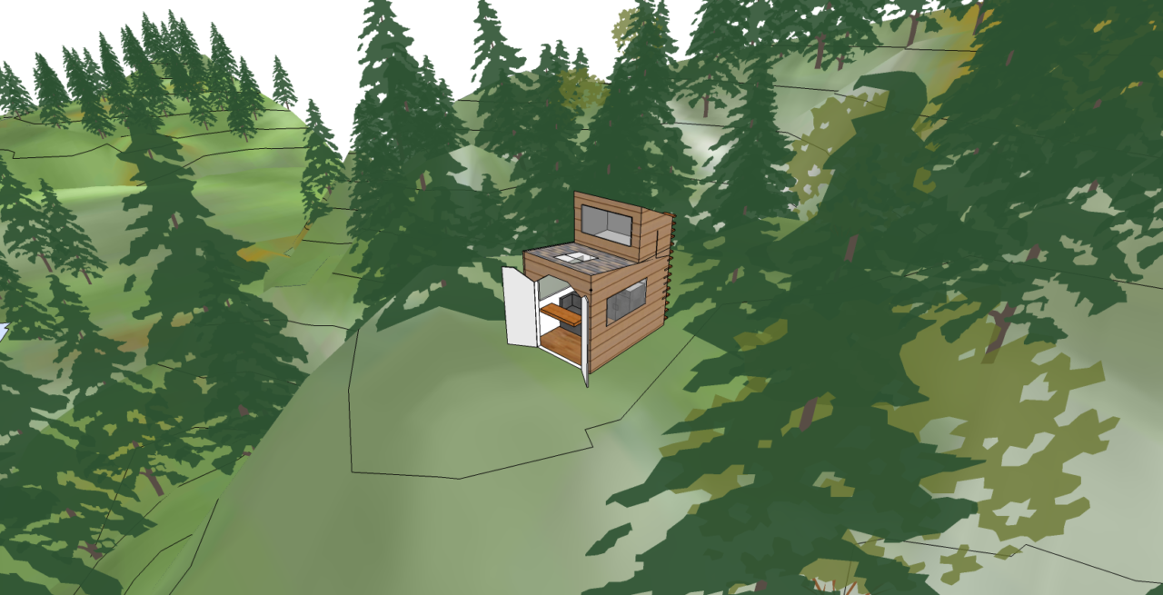 Working in SketchUp, students in grades 6-8 created their own rural escapes in this digital design studio on tiny houses. Image: Center for Architecture.