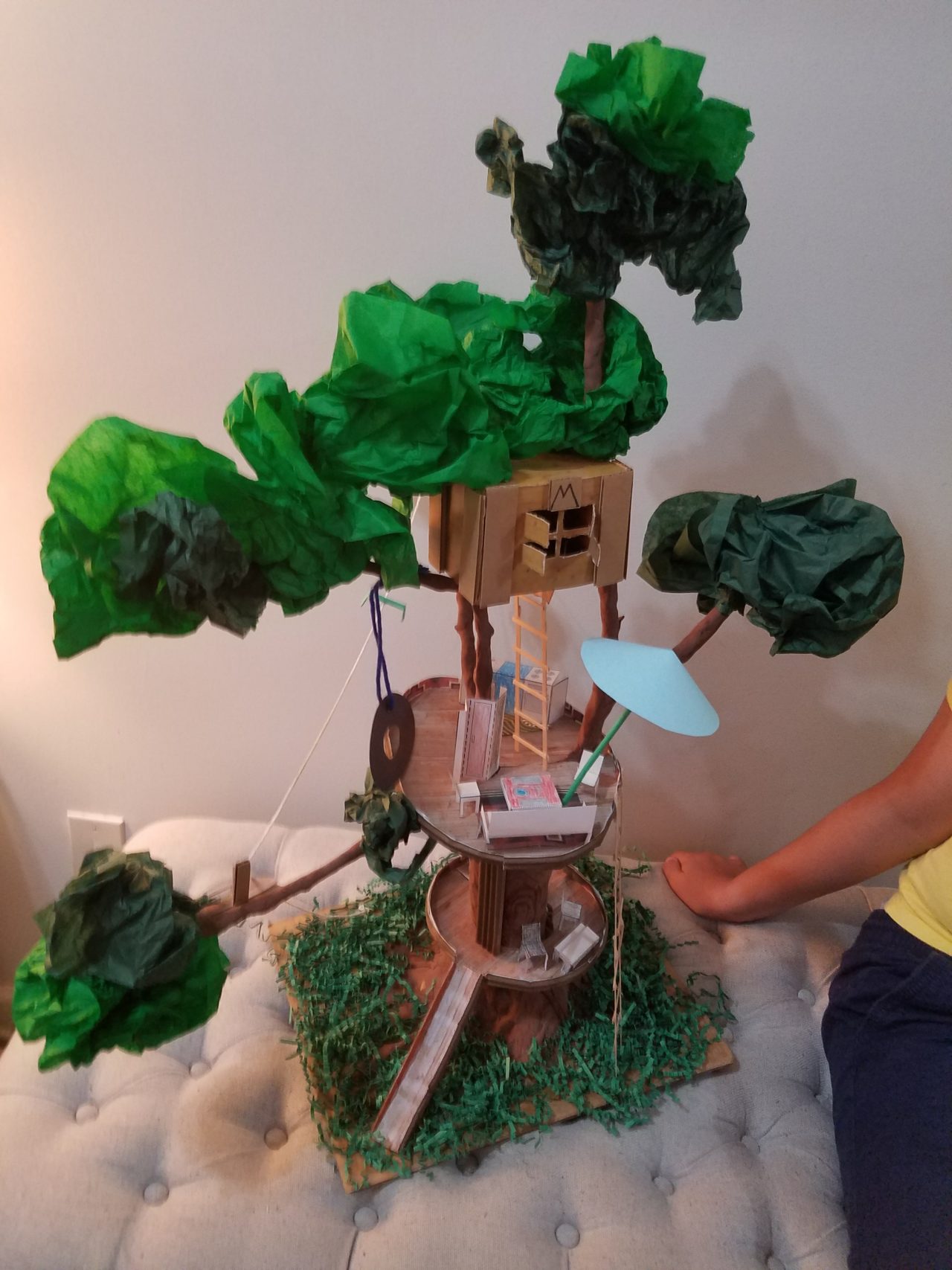 Students in this studio for 3rd – 5th graders crafted their own model trees from branches gathered at home, then designed and built their own unique structures to inhabit them. Photo: Center for Architecture.