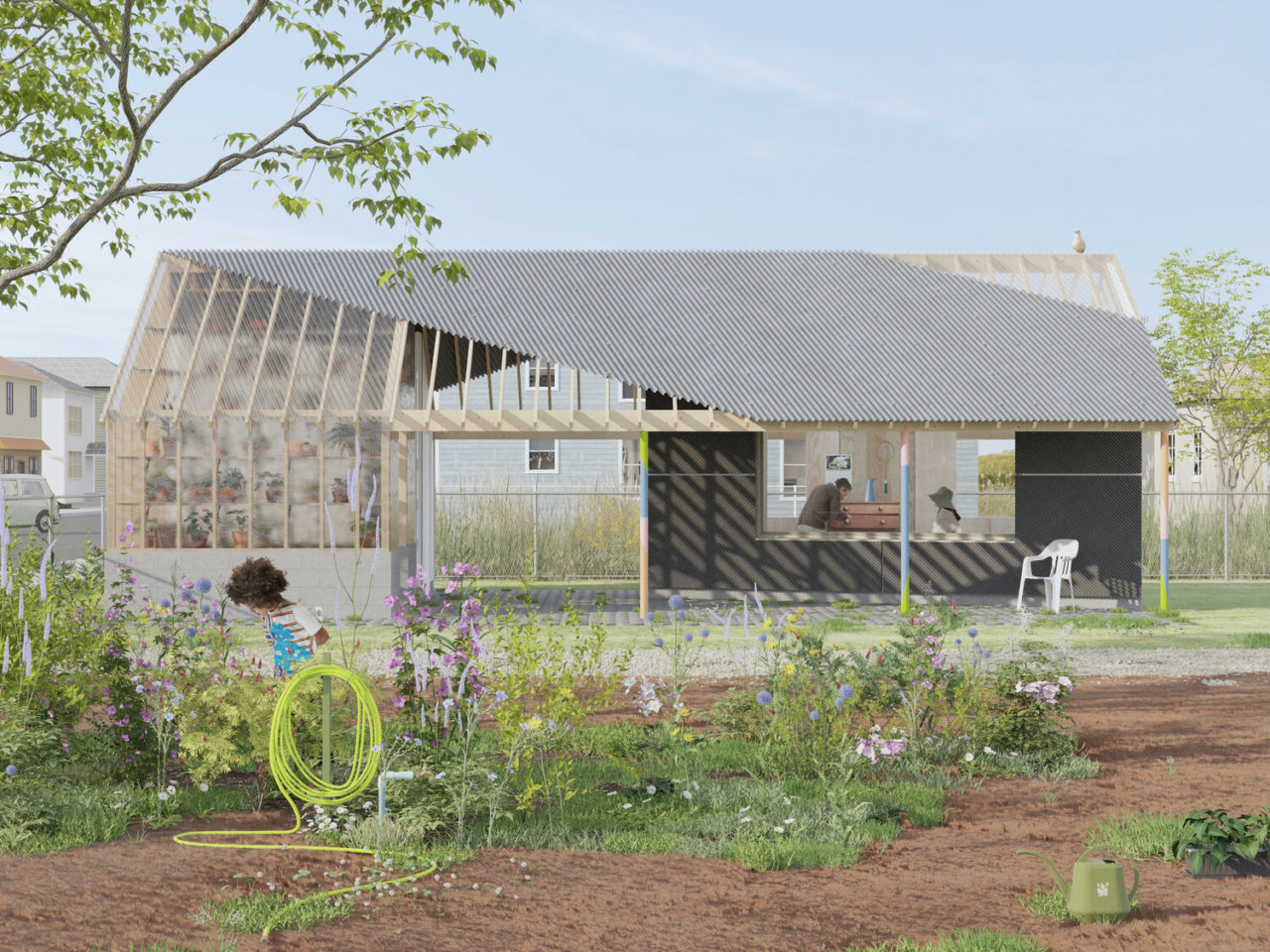 "Testbeds: Mockups for Public Space" by Ivi Diamantopoulou, Jaffer Kolb, and Samuel Steward-Halevy. Image: Testbeds Front View, courtesy of New Affiliates with Sam Stewart-Halevy.