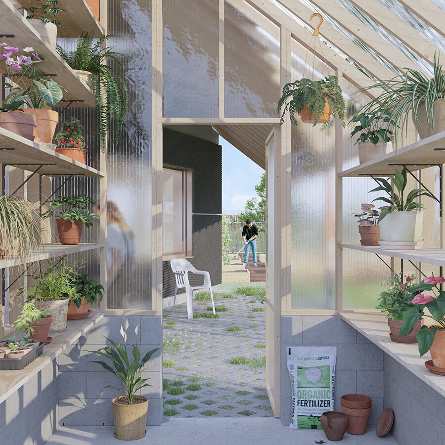 "Testbeds: Mockups for Public Space" by Ivi Diamantopoulou, Jaffer Kolb, and Samuel Steward-Halevy. Image: Testbeds Greenhouse, courtesy of New Affiliates with Sam Stewart-Halevy.