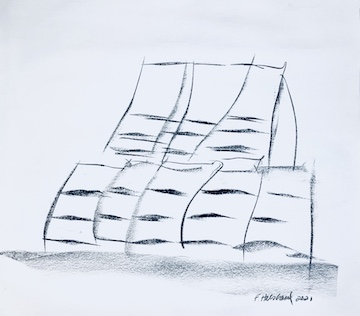 ICA Building by Frank Gehry, sketched by Frances Halsband.