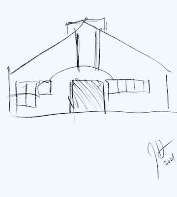 Vanna Venturi House by Robert Venturi, sketched by Jerome Haferd.