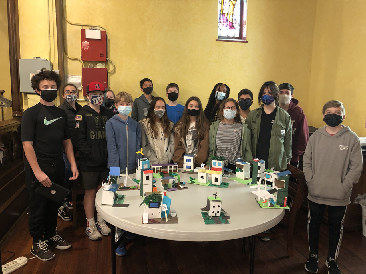7th grade students at school in New Jersey participated in our virtual Green Architecture Student Day program and created their own sustainable building designs. Image: Center for Architecture.