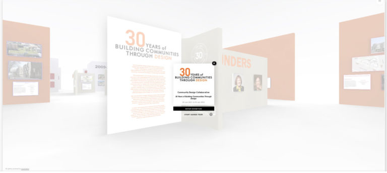 A screenshot of the virtual exhibition "30 Years of Building Community Through Design"