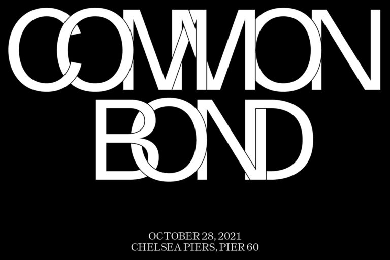 The brand identity for Common Bond 2021, featuring interlacing white letters against a black background.