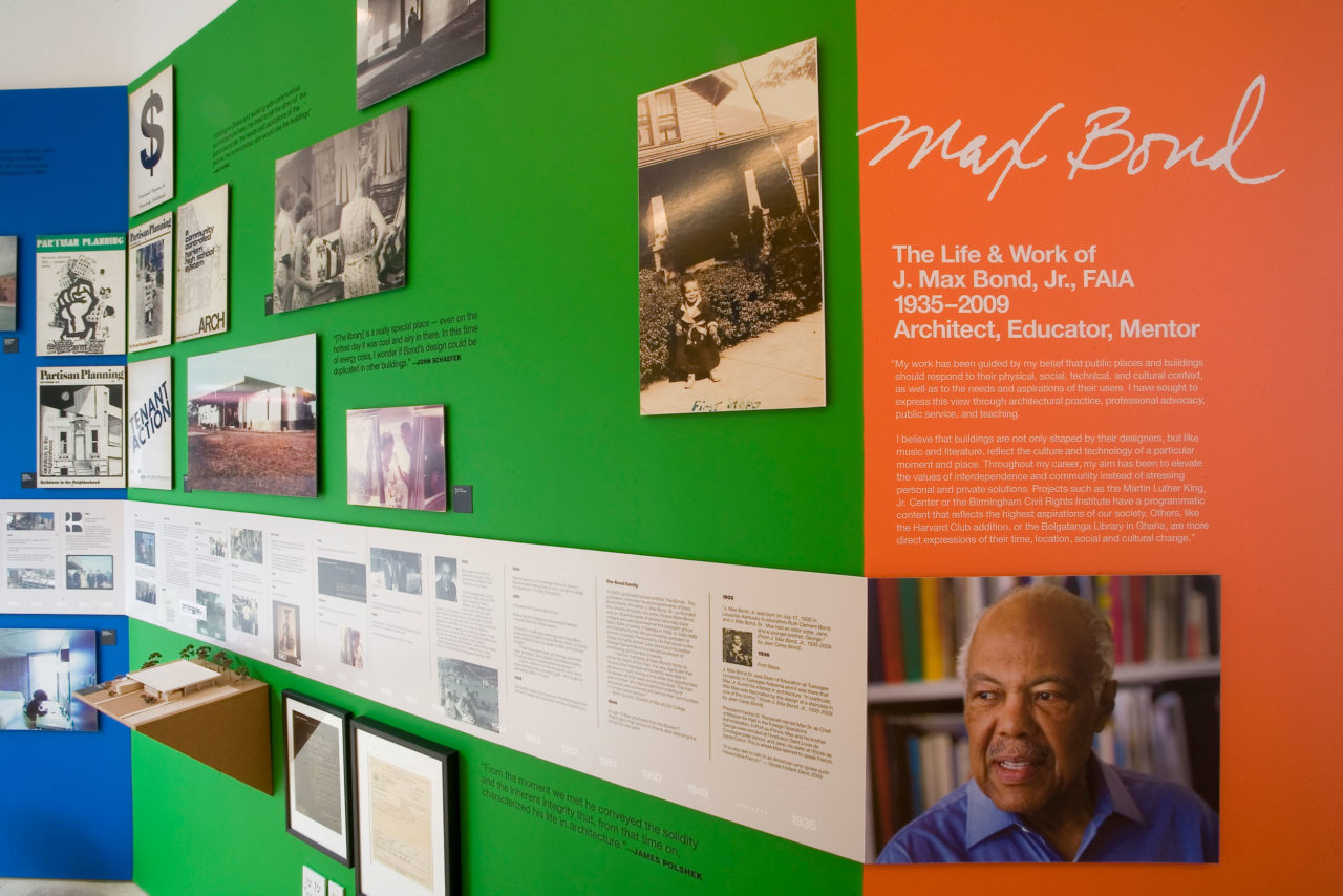 An installation view of the 2009 exhibition on J. Max Bond, Jr. at the Center for Architecture.
