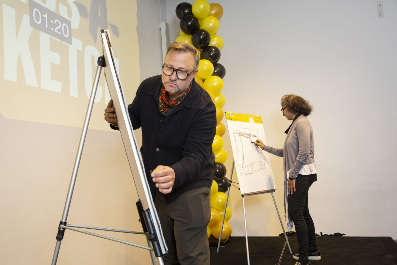 Matthew Bremer and Tonja Adair sketching.