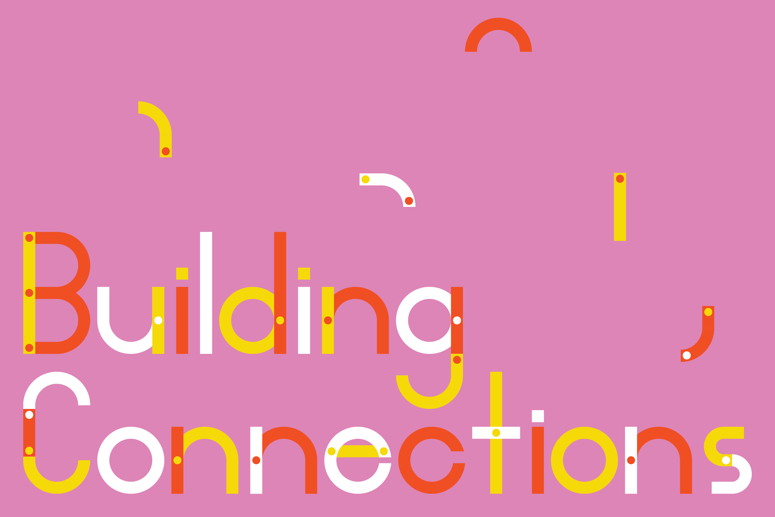 Logo of Building Connections with multicolor font on a pink background