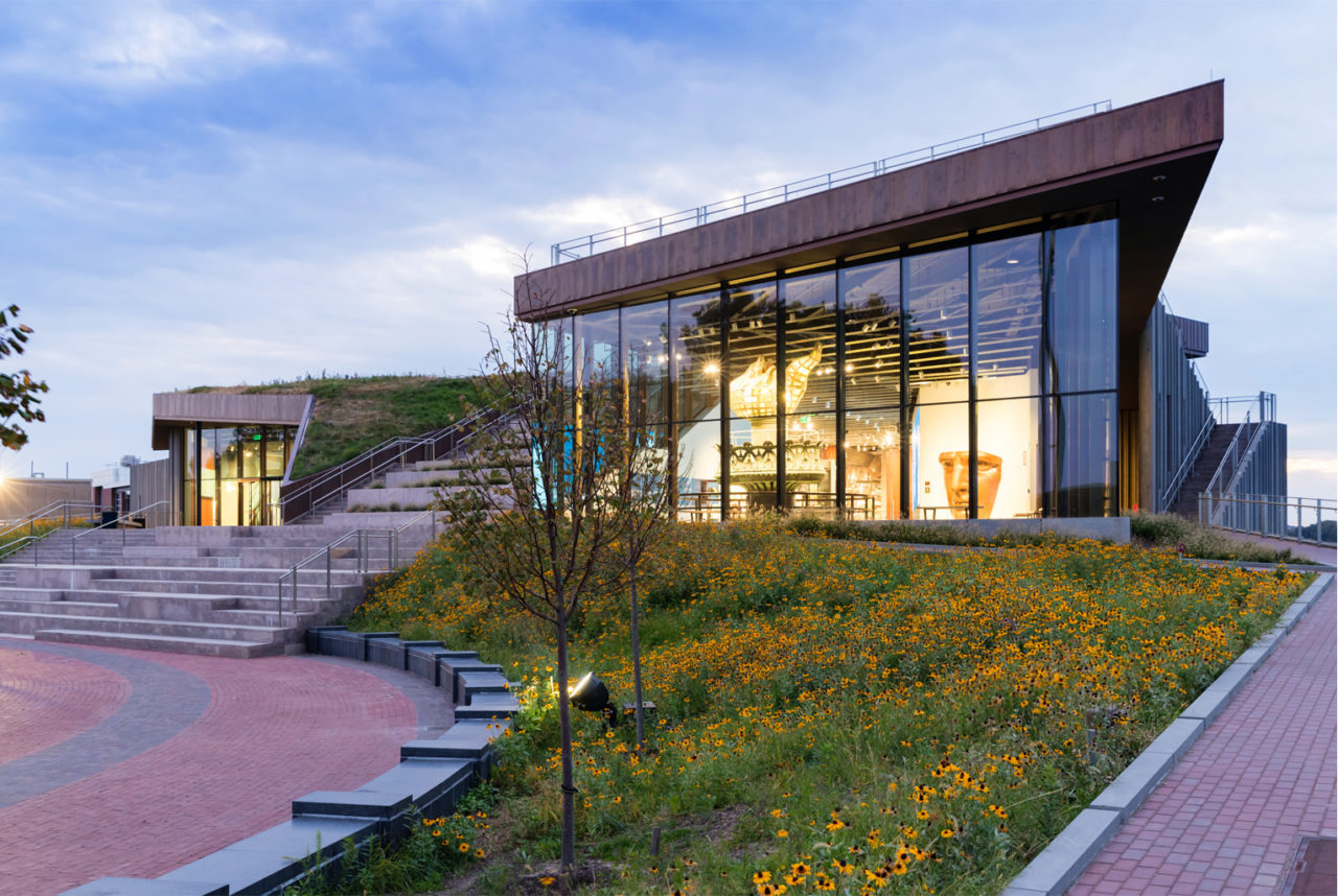 Statue of Liberty Museum and the landscape in front of it