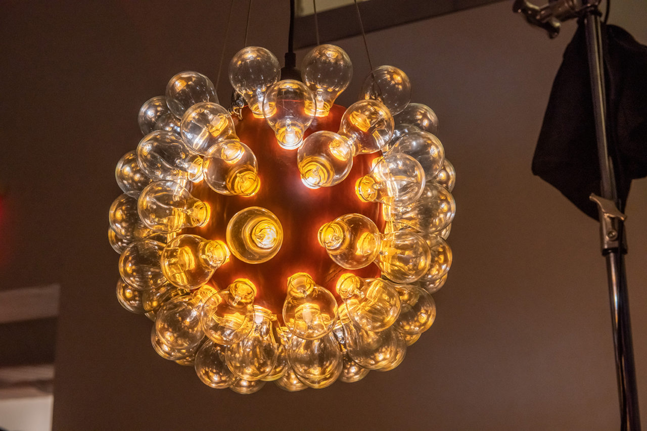 Jen Lewin Studio's pumpkin pendant light. Photo: Matthew Carasella Photography.