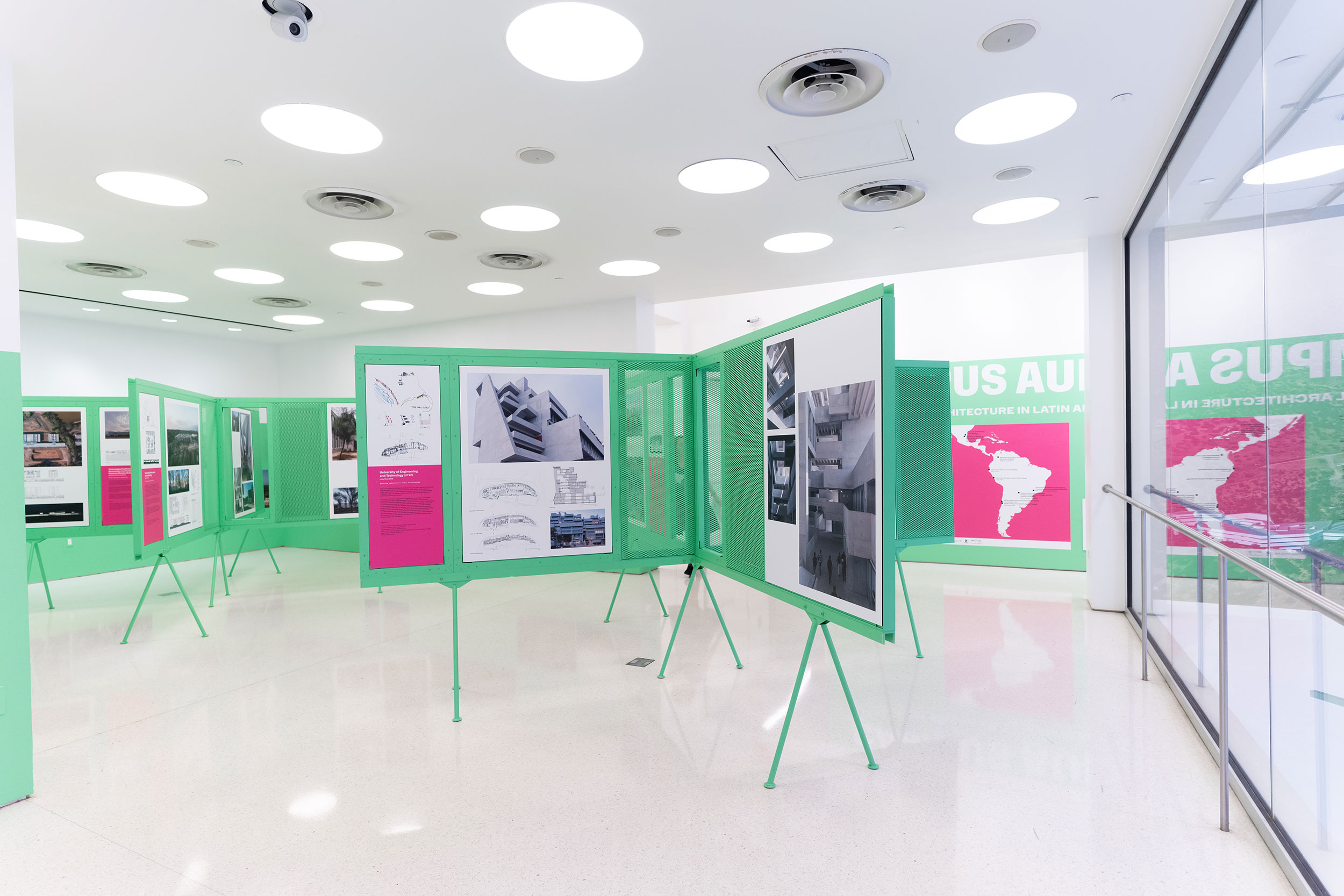 Installation view, CAMPUS AULA: Educational Architecture in Latin America, Center for Architecture, 2023.