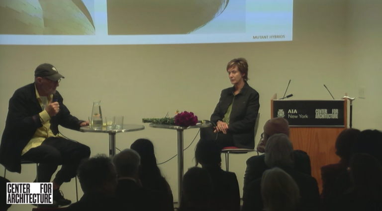 Imge of panelists at Cocktails & Conversation: Winka Dubbeldam and Thom Mayne event