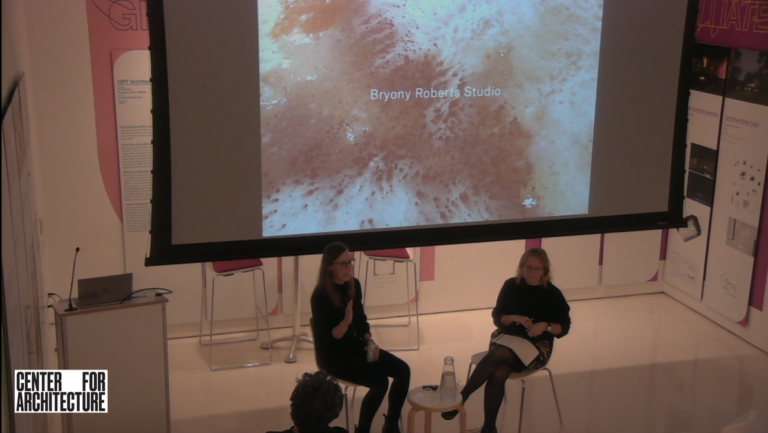 Image of panelists at New Practices in Conversation: Bryony Roberts Studio with Alexandra Lange event