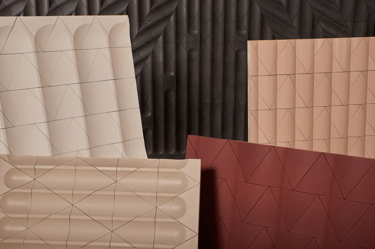 Samples of tiles with fluted patterns