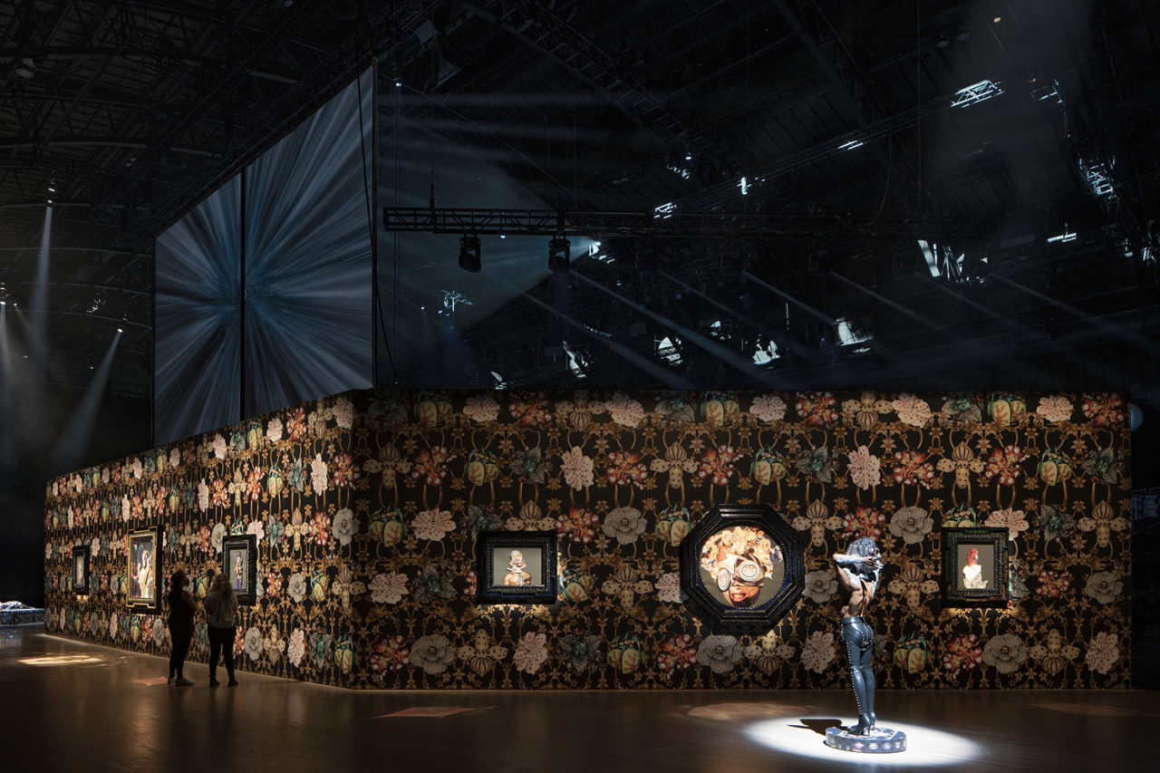 Gallery space at the Park Avenue Armory with ornate custom vinyl walls