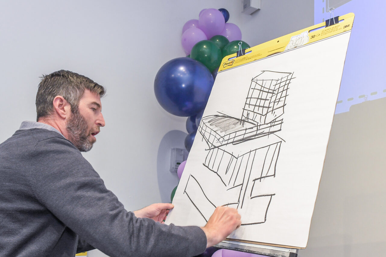 Michael Arad sketches. Photo: Matthew Carasella.