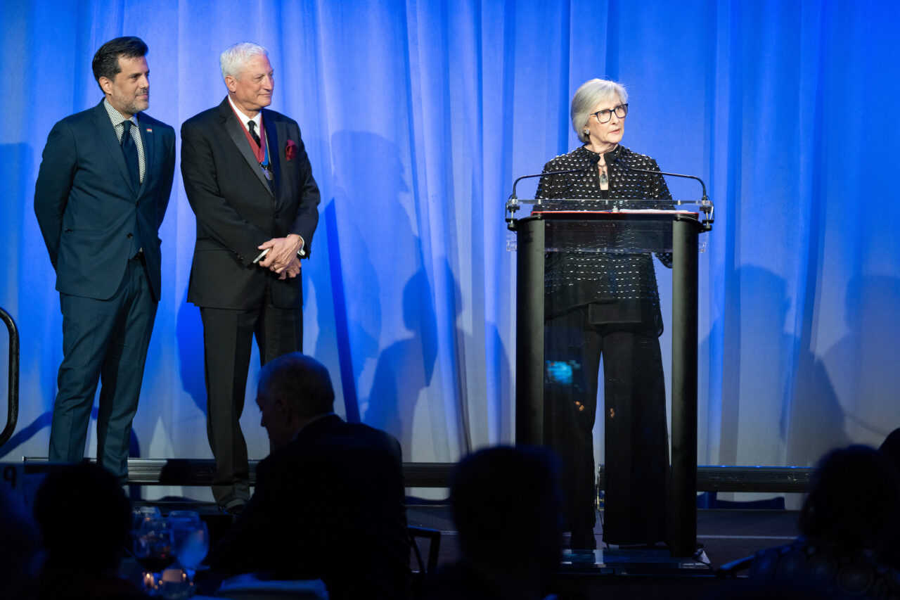 Heidi Blau, Guy Geier, and Gustavo Rodriguez represent FXCollaborative at the Common Bond Gala. The firm received was honored in 2023. Photo: Sam Lahoz.