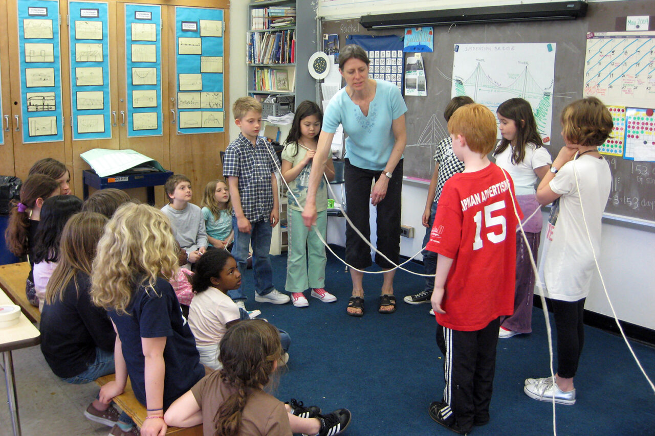 Catherine Teegarden leads Learning by Design program on bridges at PS 150.