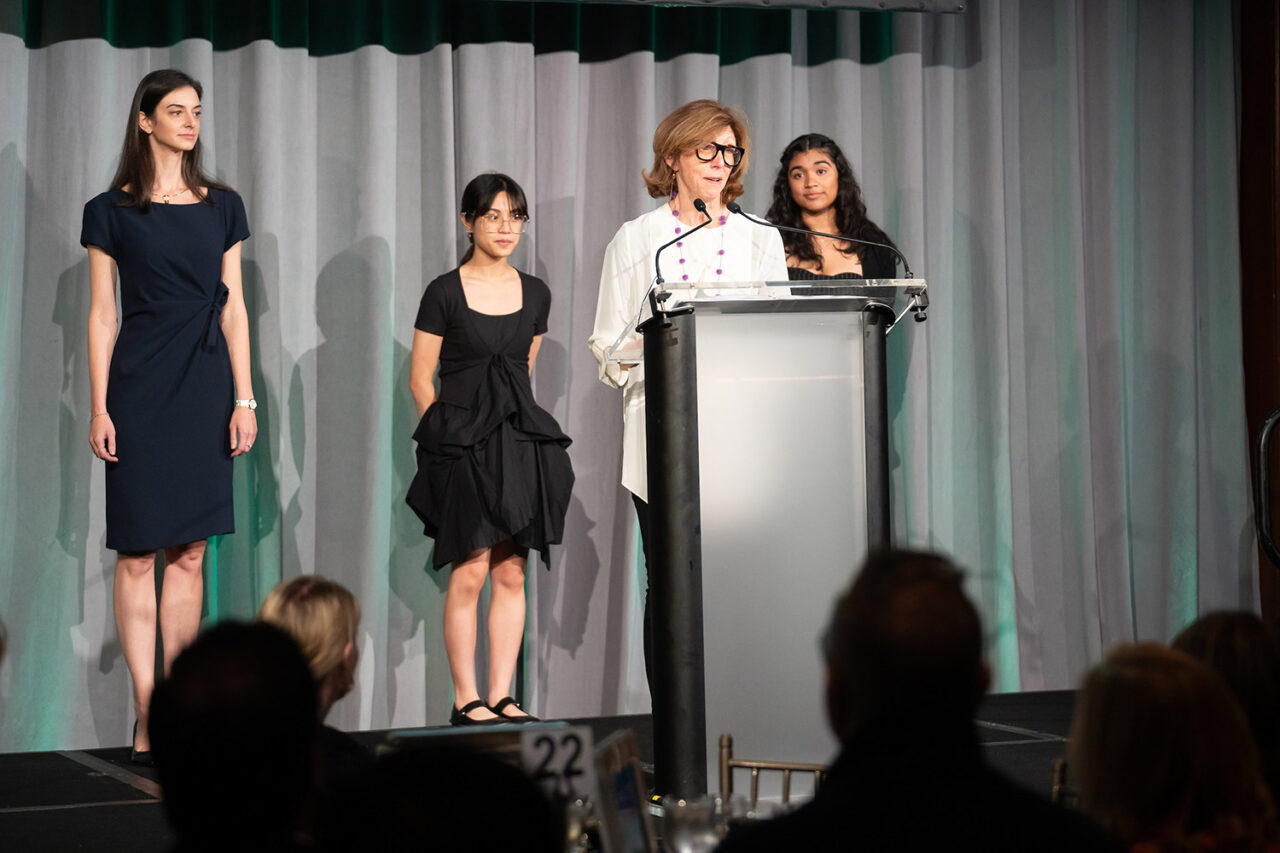 Center for Architecture Board President Jennifer Sage, FAIA, LEED AP, introduces the scholarship recipients