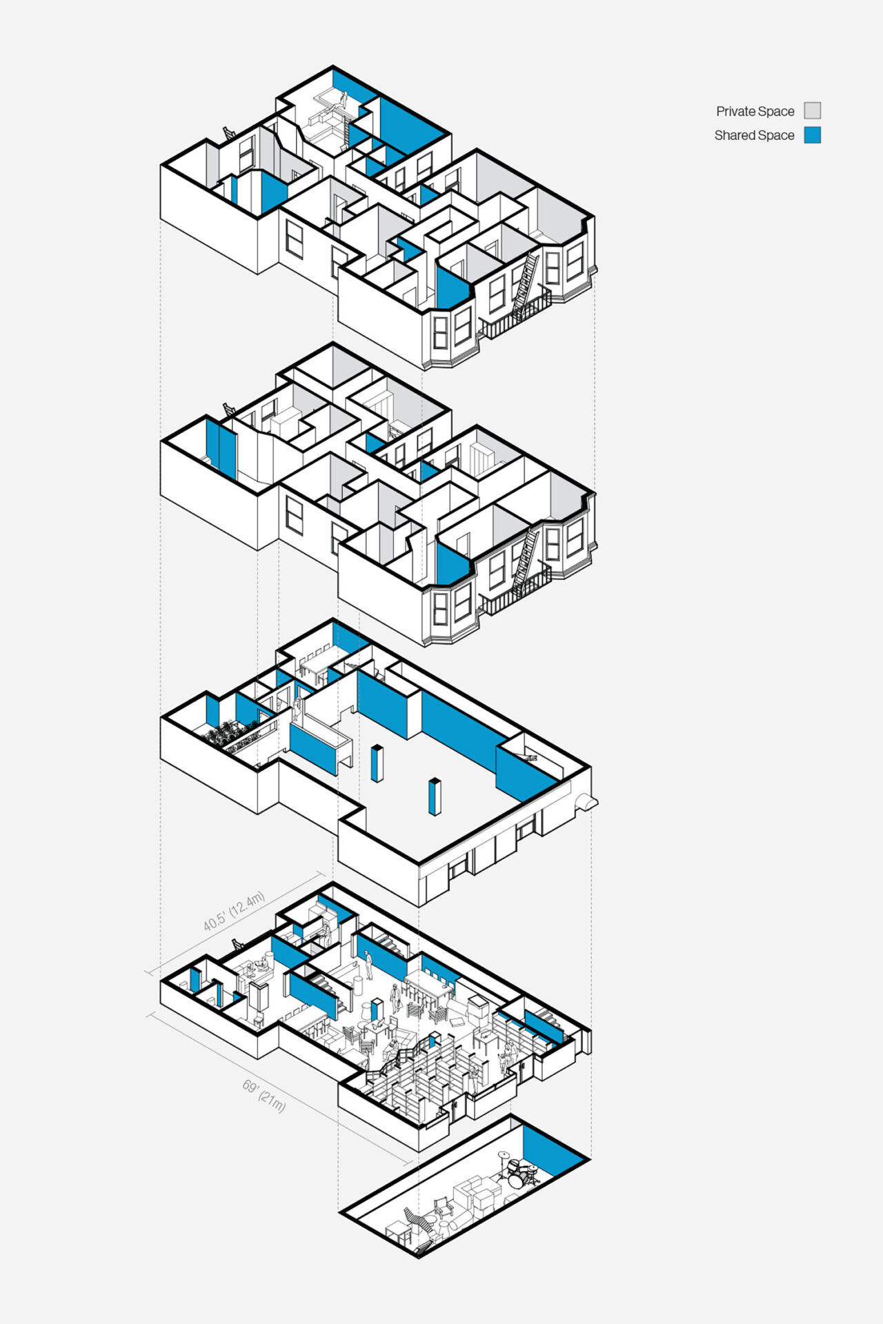 Diagram of multi-tiered housing.