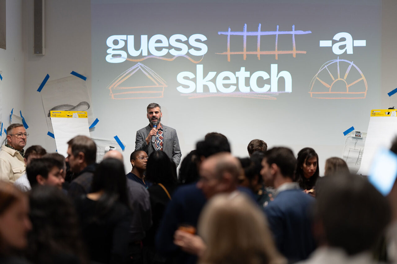 Photo from the audience of Guess-A-Sketch stage.