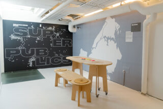 Installation view, Searching for Superpublics, Center for Architecture, 2025. Photo: Asya Gorovits.