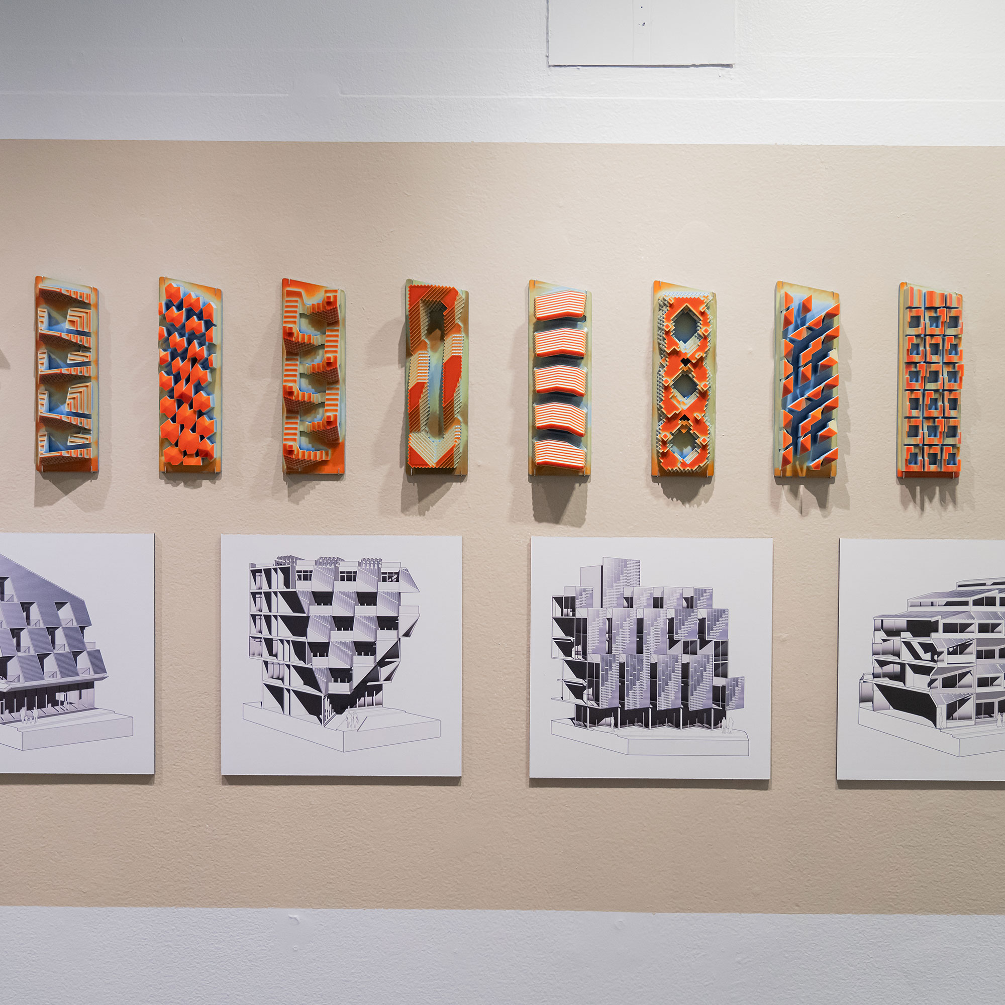 Making Energy Visible installation photo, showing a wall of colorful sculptural objects