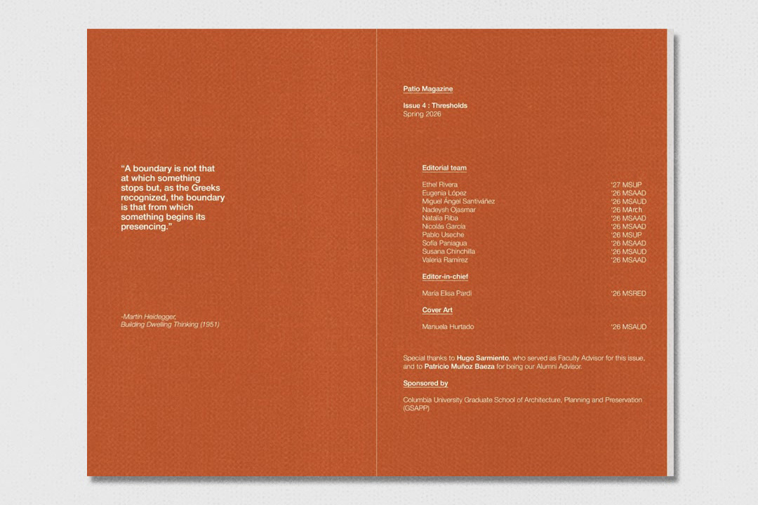 Patio Magazine, Issue 4: Thresholds, Columbia University, Graduate School of Architecture, Planning and Preservation