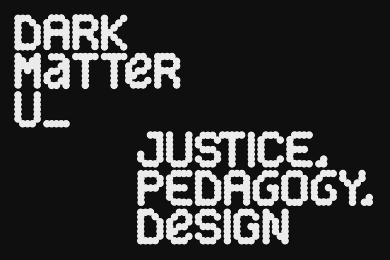 White text with a bubble design on a black background