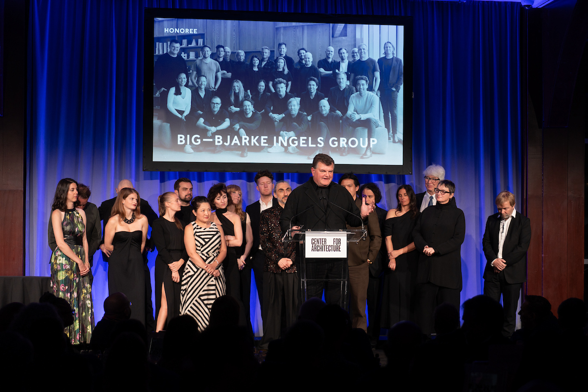 Kai-Uwe Bergmann, FAIA, of BIG – Bjarke Ingels Group, surrounded by other members of the firm