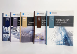 The covers of five ARE prep books