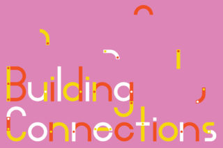 Logo of Building Connections with multicolor font on a pink background