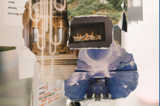 Closeup photo of Postcards of the Future installation in CFA Lab gallery