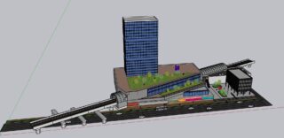 Digital model of transit station and building.