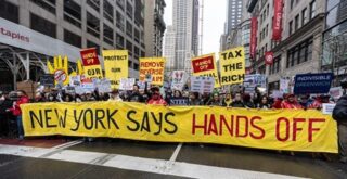 Thousands of people participant in a protest against the Trump Administration, April 5, 2025