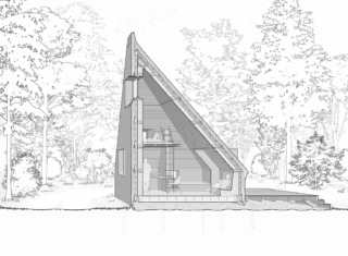 Black and White Image of Sectional Perspective, All-Straw House